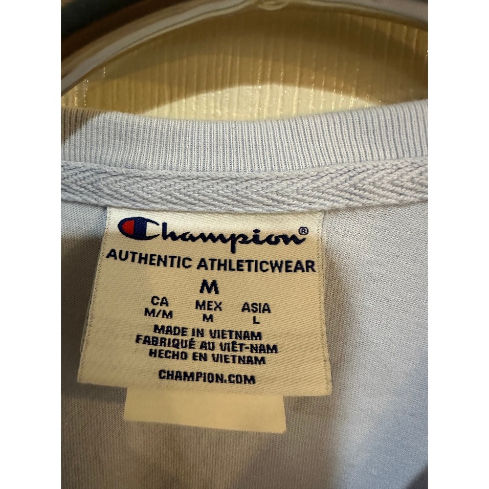 Champion‎ Mens Blue Ombre Dip Dye Short Sleeve T-Shirt Size Medium Athletic Logo - Picture 7 of 7